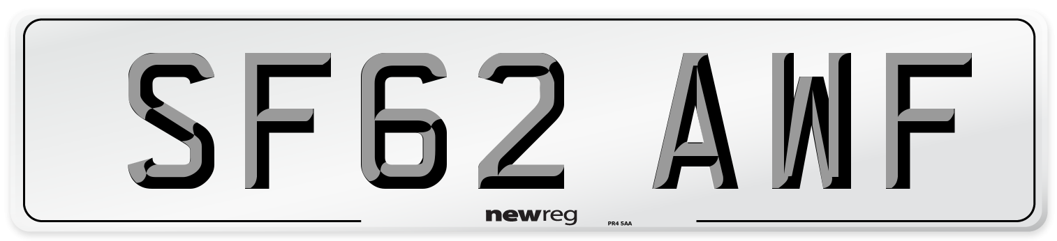 SF62 AWF Number Plate from New Reg